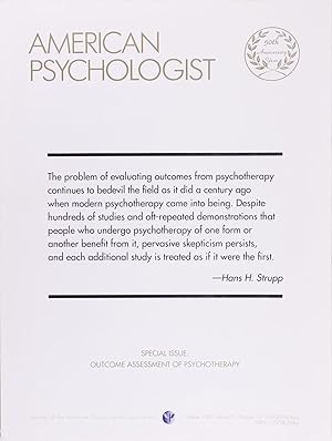 Bild des Verkufers fr American Psychologist Special Issue: Outcome Assessment of Psychotherapy, Volume 51 Number 10 zum Verkauf von Firefly Bookstore