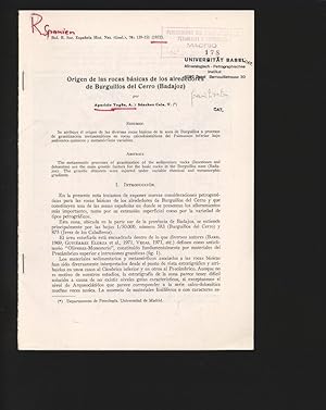 Immagine del venditore per Origen de las rocas bsicas de los alrededores de Burguillos del Cerro (Badajoz). Bol. R. Soc. Espanola Hist. Nat. (Geol.), 70: 139-151, 1972. venduto da Antiquariat Bookfarm