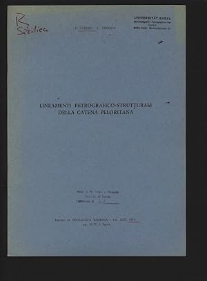 Image du vendeur pour Lineamenti petrografico-strutturali della catena peloritana. Estratto da Geologica Romana, Vol. XIII, 1974, pp, 21-27, 1 figura. mis en vente par Antiquariat Bookfarm