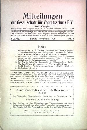 Seller image for Zur Lebensgeschichte des Mehlkfers; in: 5. Jg. Nr. 6, Mitteilungen der Gesellschaft fr Vorratsschutz e. V. Berlin-Steglitz; for sale by books4less (Versandantiquariat Petra Gros GmbH & Co. KG)