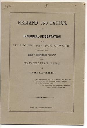 Bild des Verkufers fr Heliand und Tatian. Dissertation. zum Verkauf von Wissenschaftliches Antiquariat Kln Dr. Sebastian Peters UG