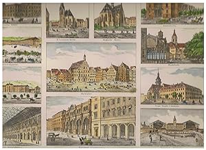 Stuttgart Souvenirblatt mit 12 Teilansichten kolorierte Lithographie.1855