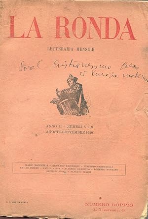 LA RONDA LETTERARIA MENSILE -1920 - NUM. 08-09 DELL'AGOSTO-SETTEMBRE 1920 ANNO SECONDO, Roma, Off...