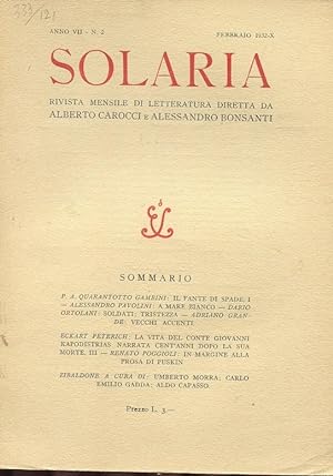 SOLARIA, rivista mensile 1932 numero 02 del febbraio 1932. Direttori ALBERTO CAROCCI e ALESSANDRO...