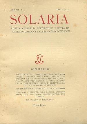 SOLARIA, rivista mensile 1932 numero 04 del aprile 1932. Direttori ALBERTO CAROCCI e ALESSANDRO B...