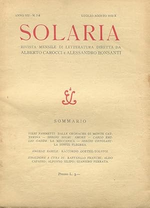 SOLARIA, rivista mensile 1932 numero 07-08 del luglio-agosto 1932. Direttori ALBERTO CAROCCI e AL...