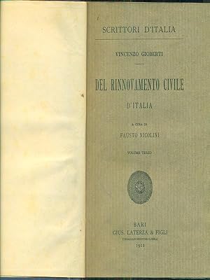 Bild des Verkufers fr Del rinnovamento civile d'Italia volume terzo zum Verkauf von Librodifaccia