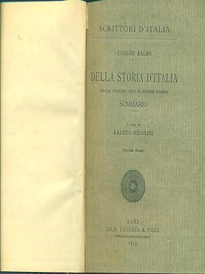Bild des Verkufers fr Della storia d'Italia dalle origini fino ai nostri giorni I zum Verkauf von Librodifaccia