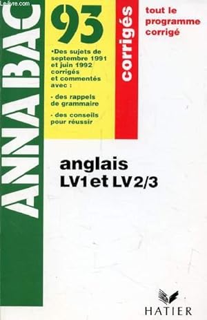 Seller image for ANNABAC 93, ANGLAIS LV1 ET LV2/3, CORRIGES for sale by Le-Livre