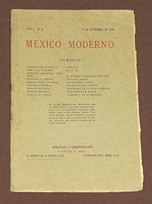 Imagen del vendedor de Mxico Moderno. Ao I Num 4. Noviembre De 1920 a la venta por Librera Urbe