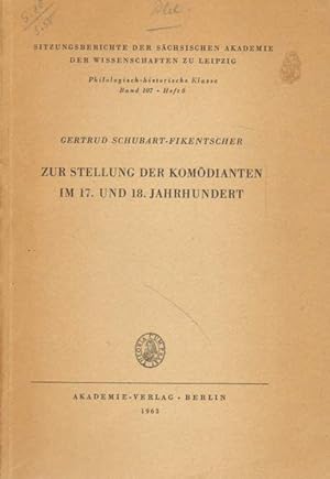 Image du vendeur pour Zur Stellung der Komdianten im 17. und 18. Jahrhundert. mis en vente par Versandantiquariat Boller