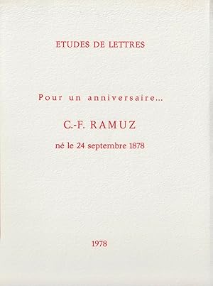 Seller image for Pour un anniversaire. C.F. Ramuz n le 24 septembre 1878 * for sale by OH 7e CIEL