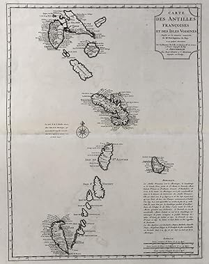 Carte Des Antilles Francoises Et Des Isles Voisines; Incredible map of the Lesser Antilles (Grena...