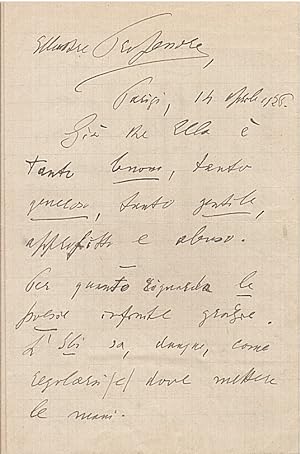 Lettera manoscritta autografa, firmata, stesa su quattro facciate e mezzo, datata Parigi 14 april...