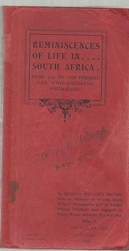 Image du vendeur pour Reminiscences of Life in South Africa from 1846 to the Present Day, with Historical Researches mis en vente par Salusbury Books