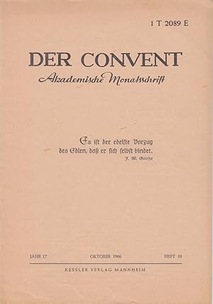 Der Convent Akademische Monatsschrift. Jg. 17, Okt. 1966, Heft 10