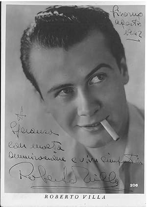 Fotografia dell'attore in formato cartolina e sua dedica autografa, datata "Agosto 1942"