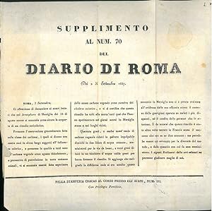 Supplemento al num. 70 del Diario di Roma dei 2 di settembre 1837. Ci affrettiamo di denunziare a...