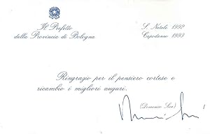 Cartoncino intestato: Il prefetto della Provincia di Bologna, S. Natale 1992, Capodanno