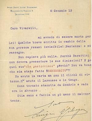 Lettera intestata "Prof. Dott. Luigi Silvagni, Bologna", datata 6 gennaio 13