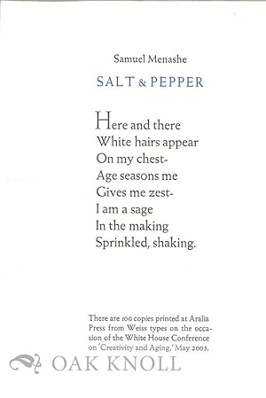 Seller image for SALT & PEPPER for sale by Oak Knoll Books, ABAA, ILAB