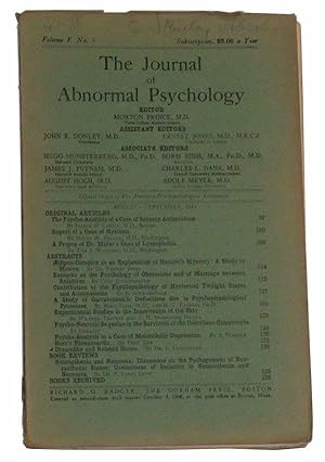 Bild des Verkufers fr The Journal of Abnormal Psychology, Volume V, No. 3 (August-September 1910) zum Verkauf von Cat's Cradle Books