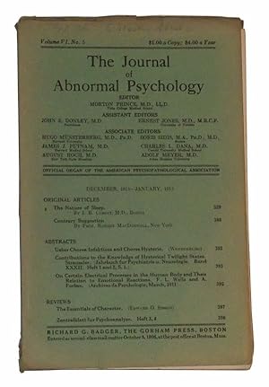 Bild des Verkufers fr The Journal of Abnormal Psychology, Volume VI, No. 5 (December 1911-January 1912) zum Verkauf von Cat's Cradle Books