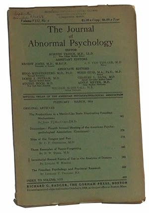 Seller image for The Journal of Abnormal Psychology, Volume VIII, No. 6 (February-March 1914) for sale by Cat's Cradle Books