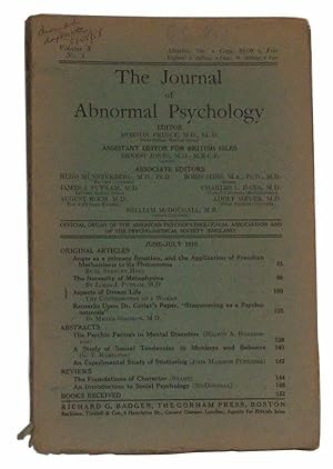 Imagen del vendedor de The Journal of Abnormal Psychology, Volume X, No. 2 (June-July 1915) a la venta por Cat's Cradle Books