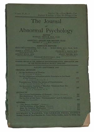 Imagen del vendedor de The Journal of Abnormal Psychology, Volume XI, No. 3 (August-September 1916) a la venta por Cat's Cradle Books