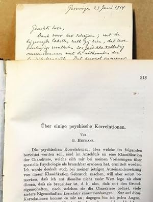 Handgeschriebener Brief (4 S.) an W.A. Pannenborg. Mit einer großen Sammlung von Heymans-Artikeln...