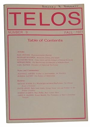 Seller image for Telos, Number 9 (Fall 1971) for sale by Cat's Cradle Books