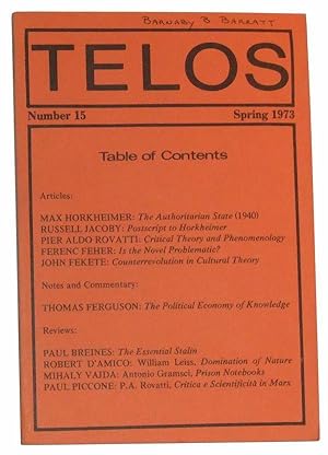 Seller image for Telos, Number 15 (Spring 1973) for sale by Cat's Cradle Books