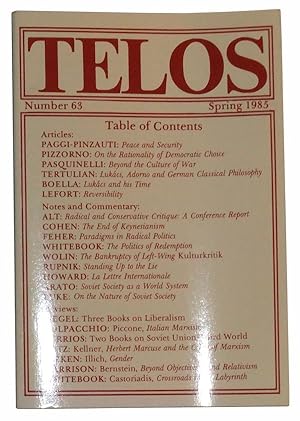 Seller image for Telos, Number 63 (Spring 1985): A Quarterly Journal of Critical Thought for sale by Cat's Cradle Books