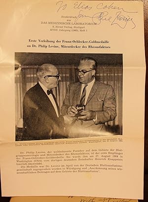 Pamphlet Signed by Hematologist Dr. Philip Levine to Dr. Elias Cohen