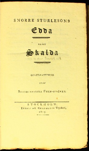 Bild des Verkufers fr Snorre Sturlesons edda samt skalda. fversttning frn skandinaviska forn-sprket. zum Verkauf von Centralantikvariatet