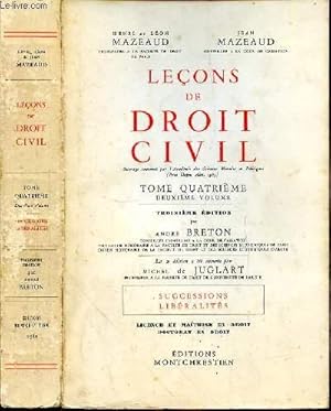 Imagen del vendedor de LECON DE DROIT CIVIL - TOME QUATRIEME - DEUXIEME VOLUME - SUCCESSIONS LIBERALITES a la venta por Le-Livre