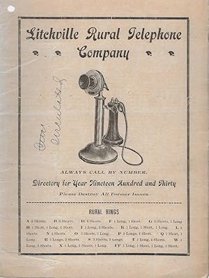 Litchville Rural Telephone Co. Directory: (1930) Very Scarce