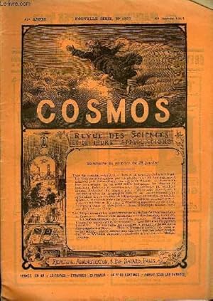 Image du vendeur pour LE COSMOS - REVUE DES SCIENCES ET DE LEURS APPLICATIONS N 1357 - Le docteur Branly, La nouvelle toile du Lzard, Les avis mtorologiques par tlgraphie sans fil, Les explosions minires et la mtorologie, Une vague de chaleur, Le charbon de bois mis en vente par Le-Livre