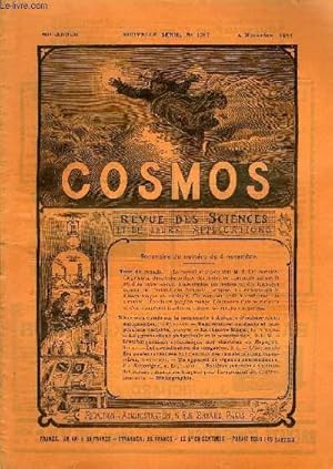 Image du vendeur pour LE COSMOS - REVUE DES SCIENCES ET DE LEURS APPLICATIONS N 1397 - Le nouvel astroide 1911, Les comtes, La pression dans l'atmosphre des toiles, Un sansonnet imitant le cri d'un autre oiseau, Conservation des pulpes et des fourrages ensils mis en vente par Le-Livre