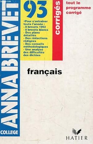 Imagen del vendedor de ANNABREVET 93, FRANCAIS, CORRIGES a la venta por Le-Livre