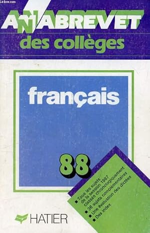 Bild des Verkufers fr ANNABREVET 88, BREVET DES COLLEGES, FRANCAIS zum Verkauf von Le-Livre