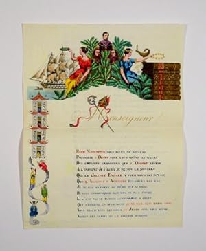 eigenh. farb. kalligraphierter Brief m. aquarellierter Federzeichnung u. Unterschrift.