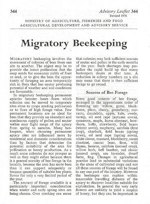 Migratory Beekeeping. Advisory Leaflet 344.