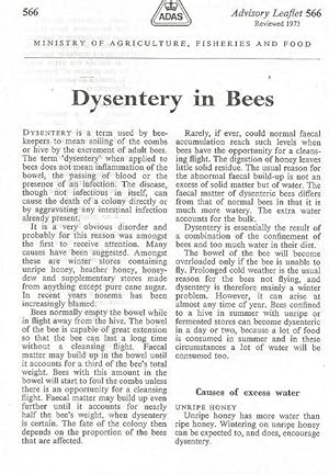 Dysentery in Bees. Advisory Leaflet 566.