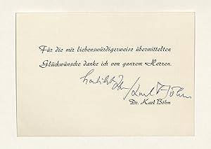 Imagen del vendedor de Gedruckte Dankeskarte mit eigenh. Gruwort und U. a la venta por Eberhard Kstler Autographen&Bcher oHG