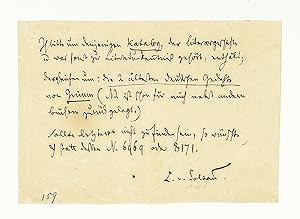 Seller image for Eigenh. Billett mit U. for sale by Eberhard Kstler Autographen&Bcher oHG
