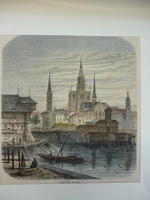 Orig. kolorierter Holzstich - Ansicht von Konstanz.