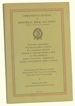 Bild des Verkufers fr Pictures, Drawings, Watercolours & Prints by Canadian Artists; French & English Books & Sets in Fine Bindings; Rare Canadiana, Americana, Books, Manuscripts, Maps & Prints. On Wednesday April 16th [1969]; Thursday, April 17th; Friday zum Verkauf von Cat's Cradle Books