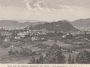 Orig. Holzstich - Graz und die östlichen Ausläufer der Alpen.